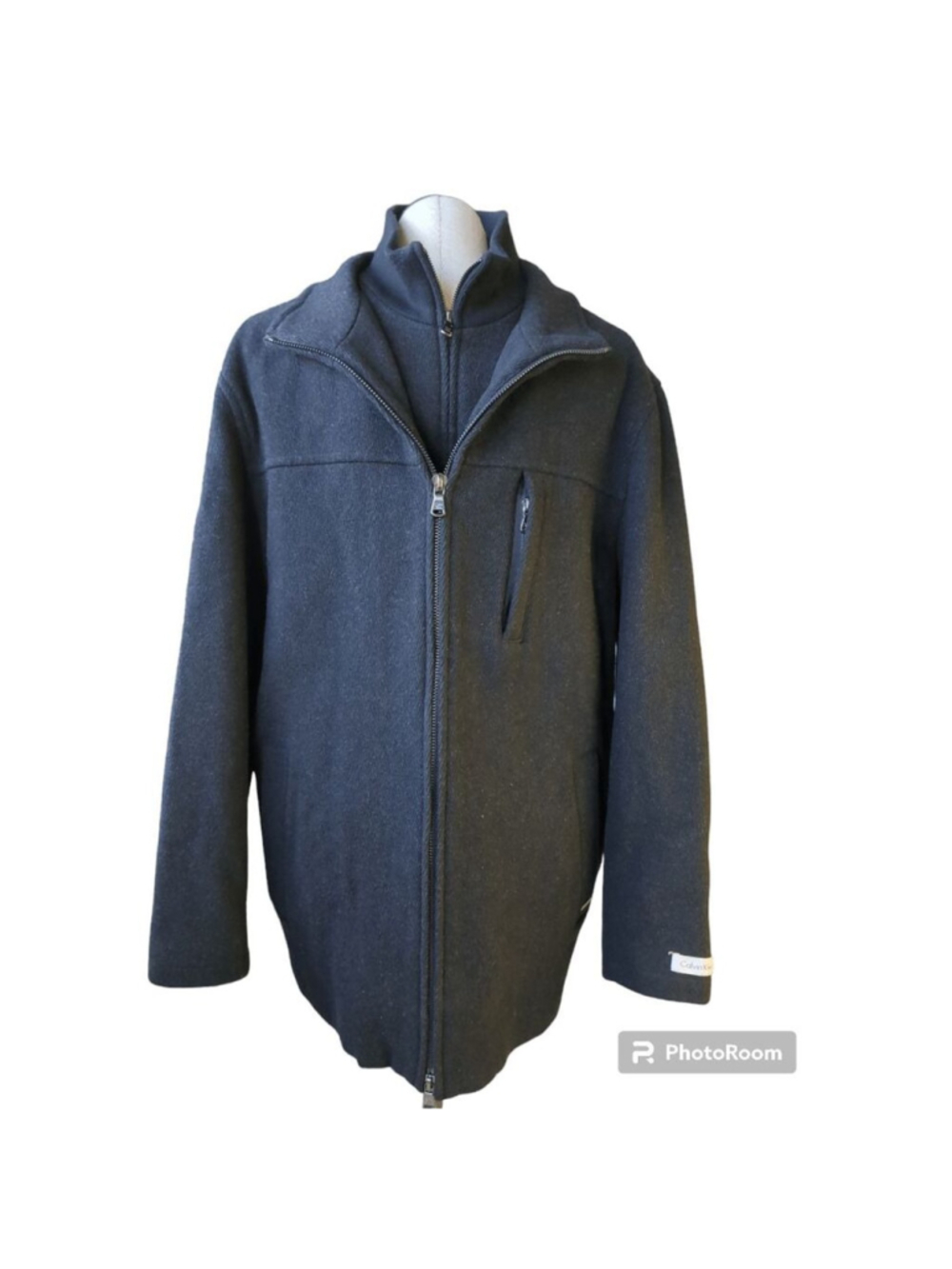 Calvin Klein Men's Size L Double Layer Heavy Knit Zip Jacket Charcoal Gray